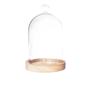 Cloche En Verre avec Support Bois 18cm - Maison